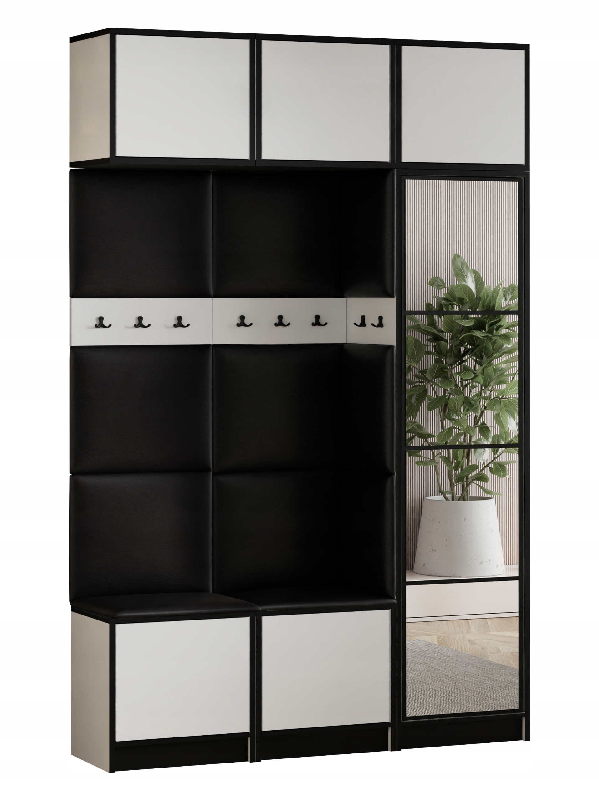 Šatní skříň s nástavcem Costa 20 bílá ekokůže, černý sedák