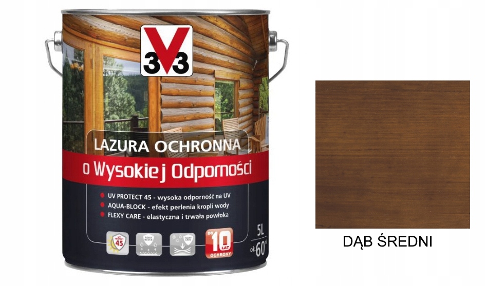 V33 Ochranná lazúra s vysokou odolnosťou Dub stredný 5L