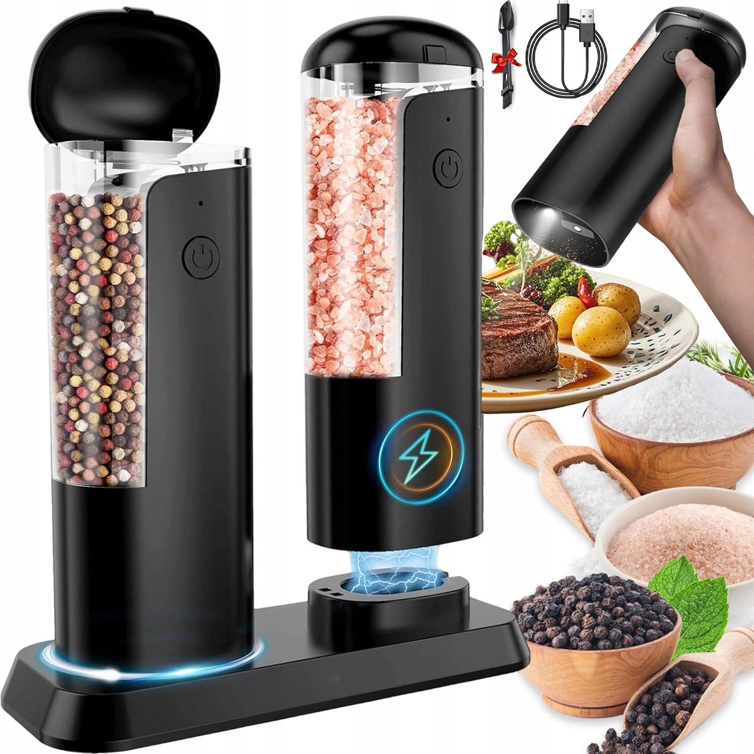 Elektryczny Młynek Do Soli I Pieprzu Przypraw Mielenia Z Ładowania Podstawą