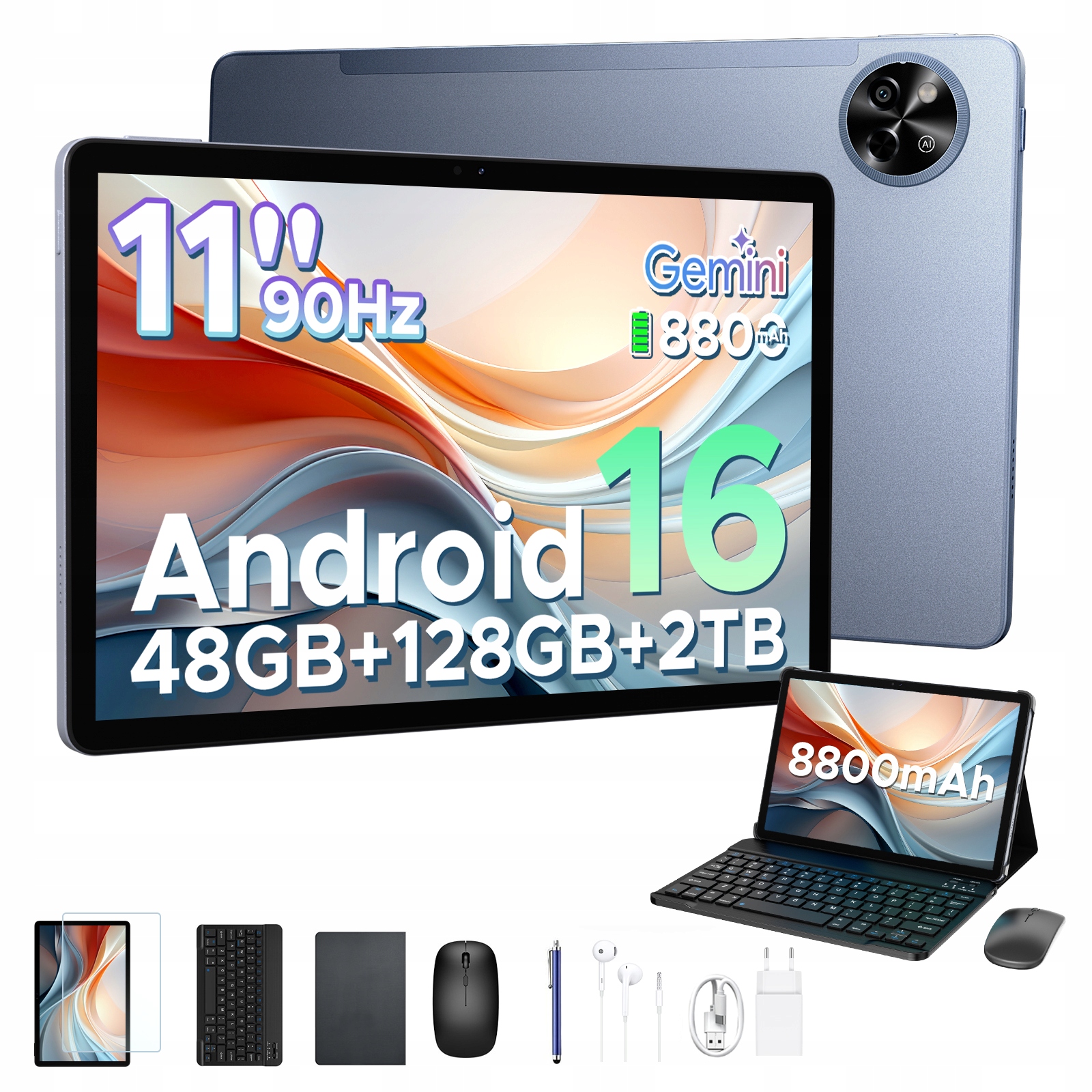 Tablet Pockam P11 11'' Android16 8/128GB 8800mAh 90Hz WiFi Gps Zestaw