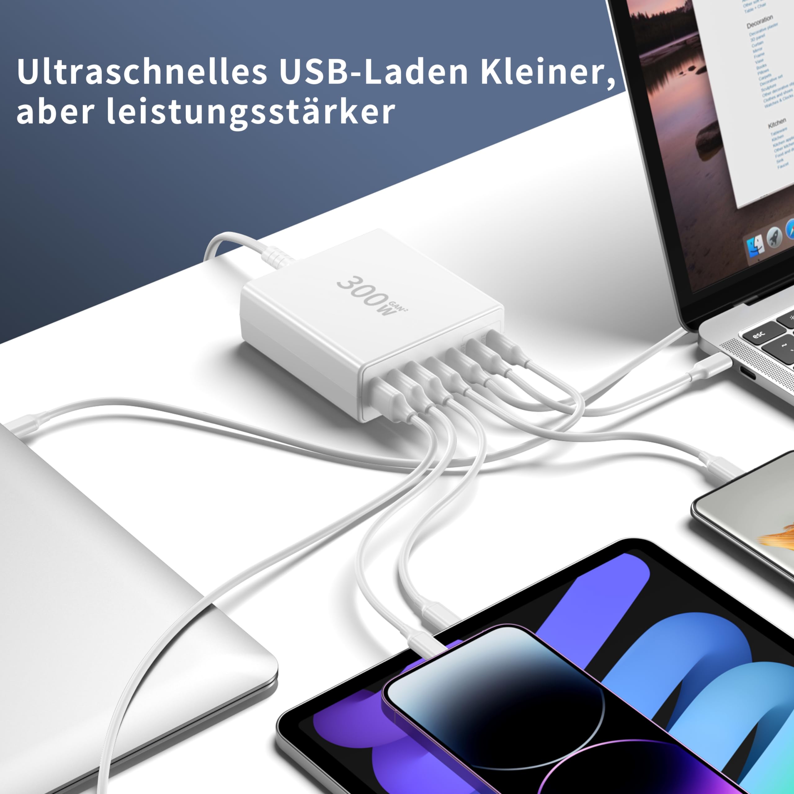 FINIBO Ładowarka USB C 300 W, wielokrotna: 7 portów USB — miniatura 5