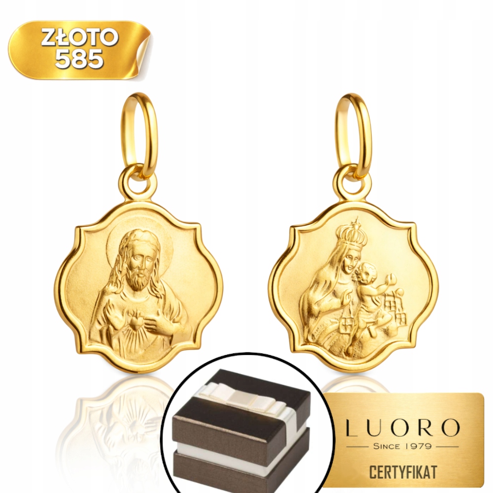 Zlatý Medailon 585 14K Matka Boží Otevřené Srdce Ježíšovo Lesklé 2 CM