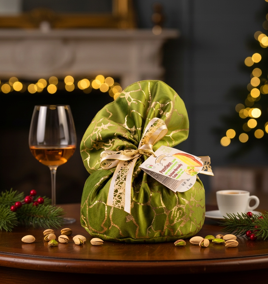 Levně Panettone dort s pistáciovým krémem ve vánočním sáčku, jedinečný Dárek