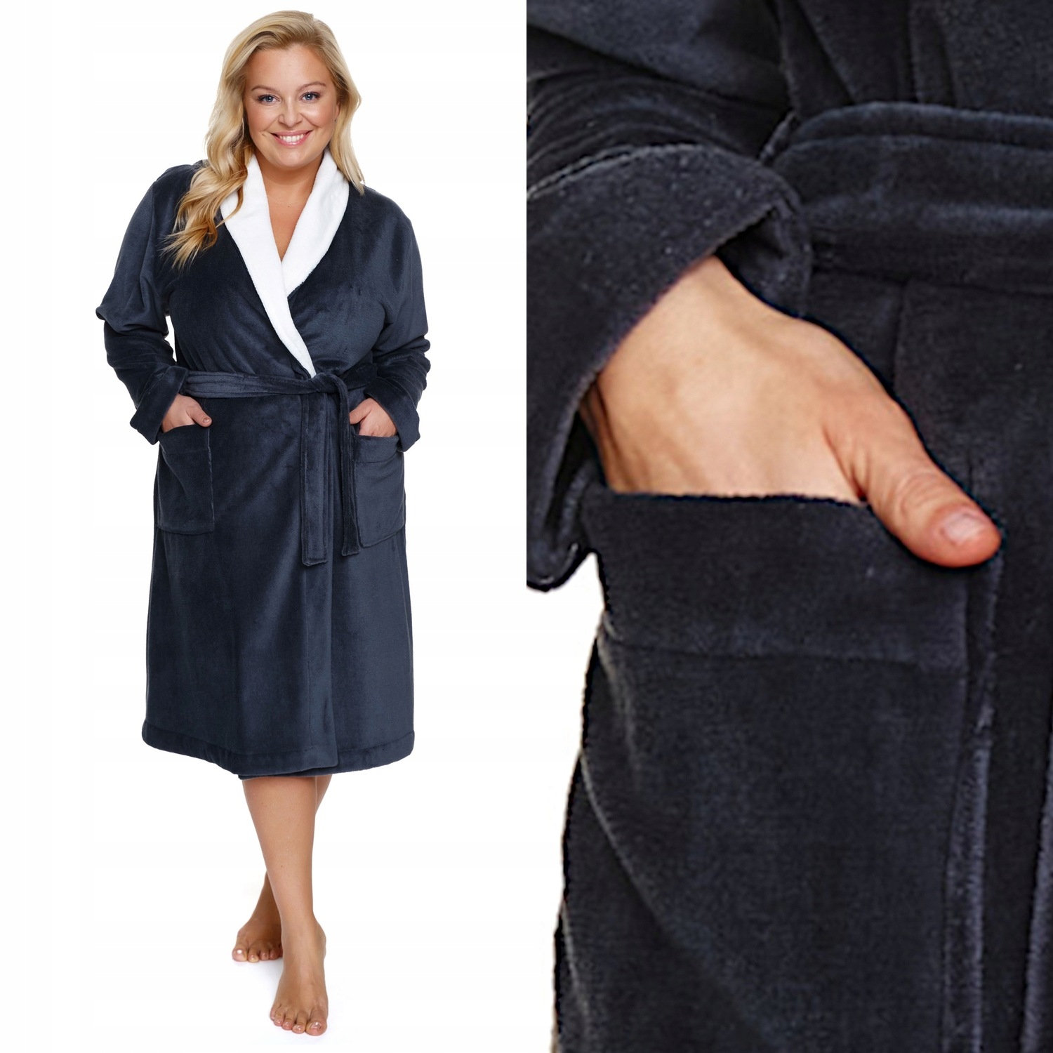 Dámský župan Doctornap Sww 7182 šedý plus z polyesteru s kapsami 3XL