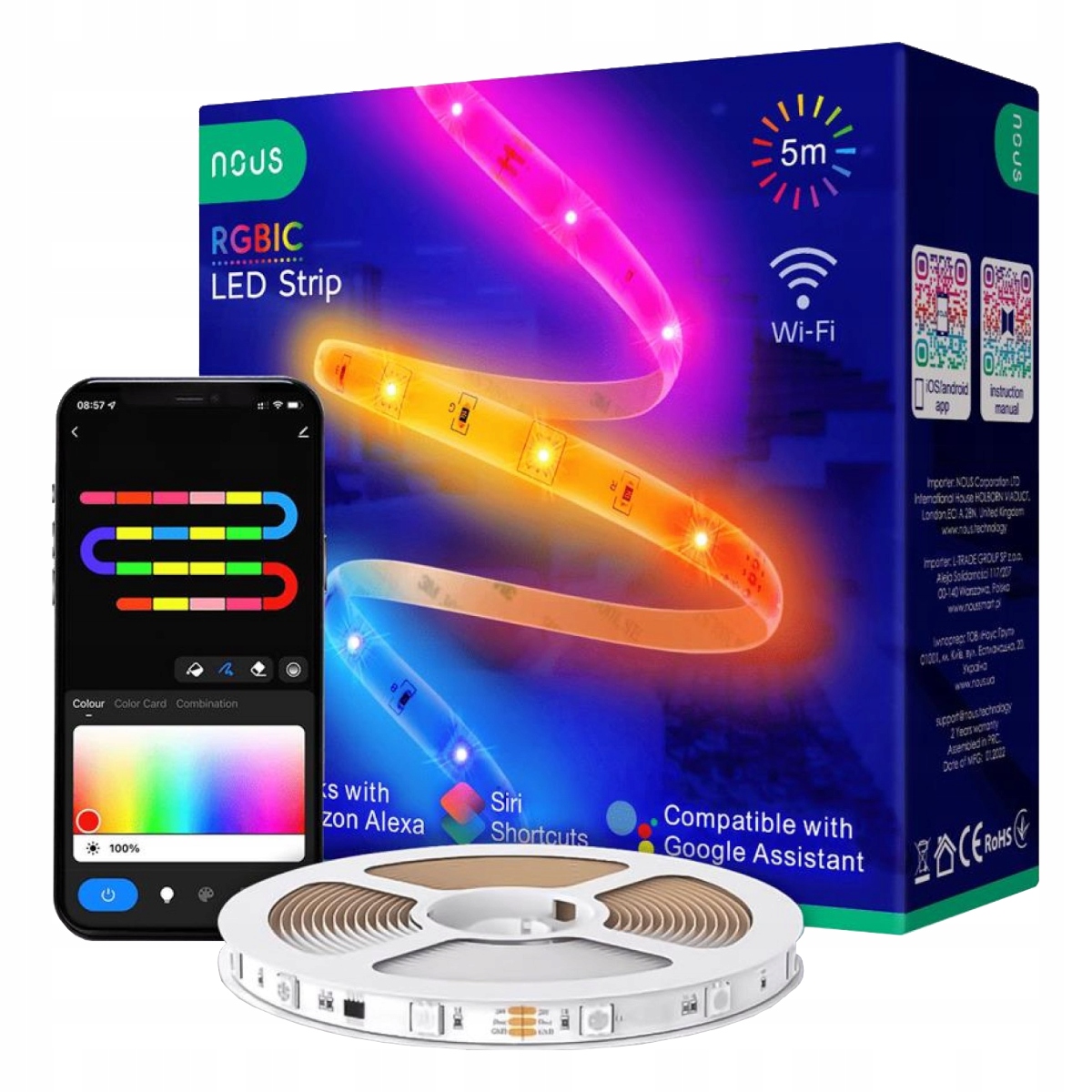 Inteligentna taśma Led Rgb+ic WiFi 5m Nous F4 Sterowanie aplikacją Smart