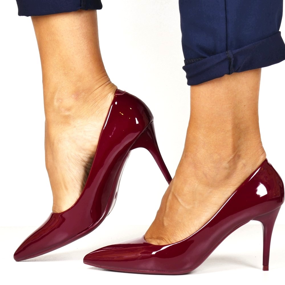 Vínové Lodičky Dámské Stabilní Lakované Elegantní J6