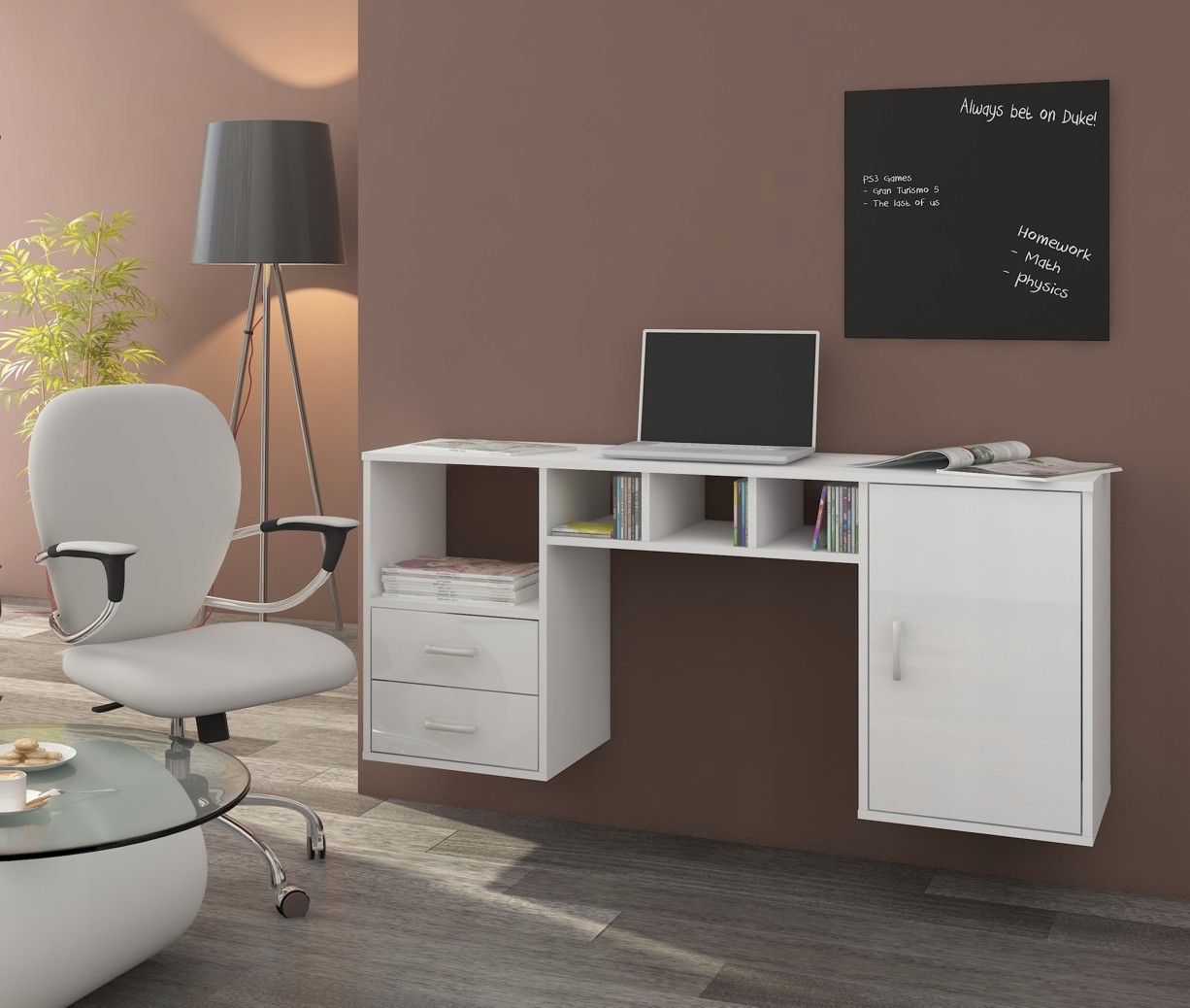 HANG biurko wiszące biały / biały połysk