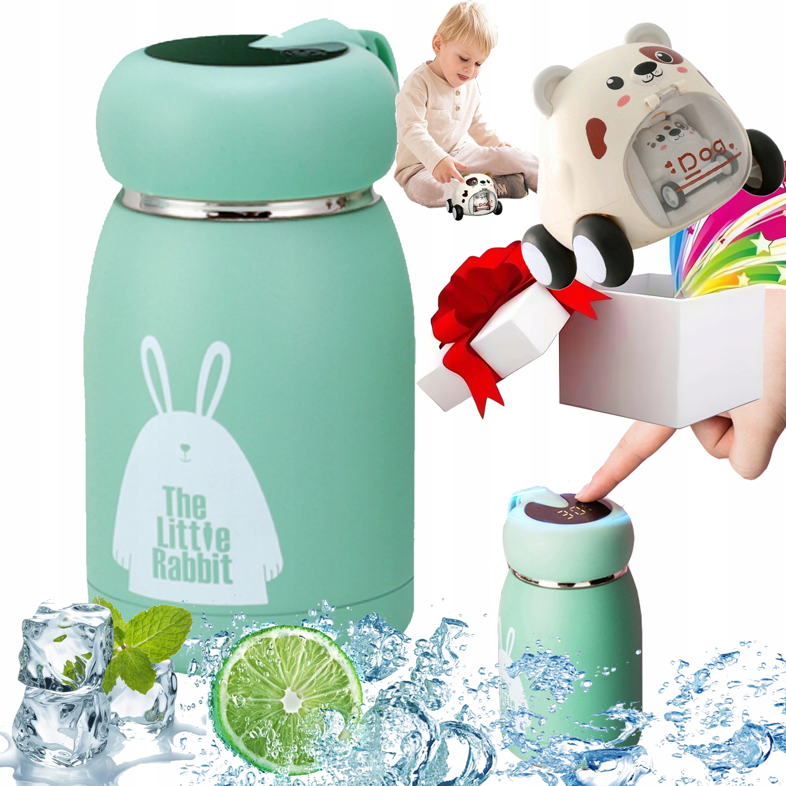 TERMICZNY KUBEK WODĘ DLA DZIECI Z WYŚWIETLACZEM + SAMOCHODZIK DLA DZIECI