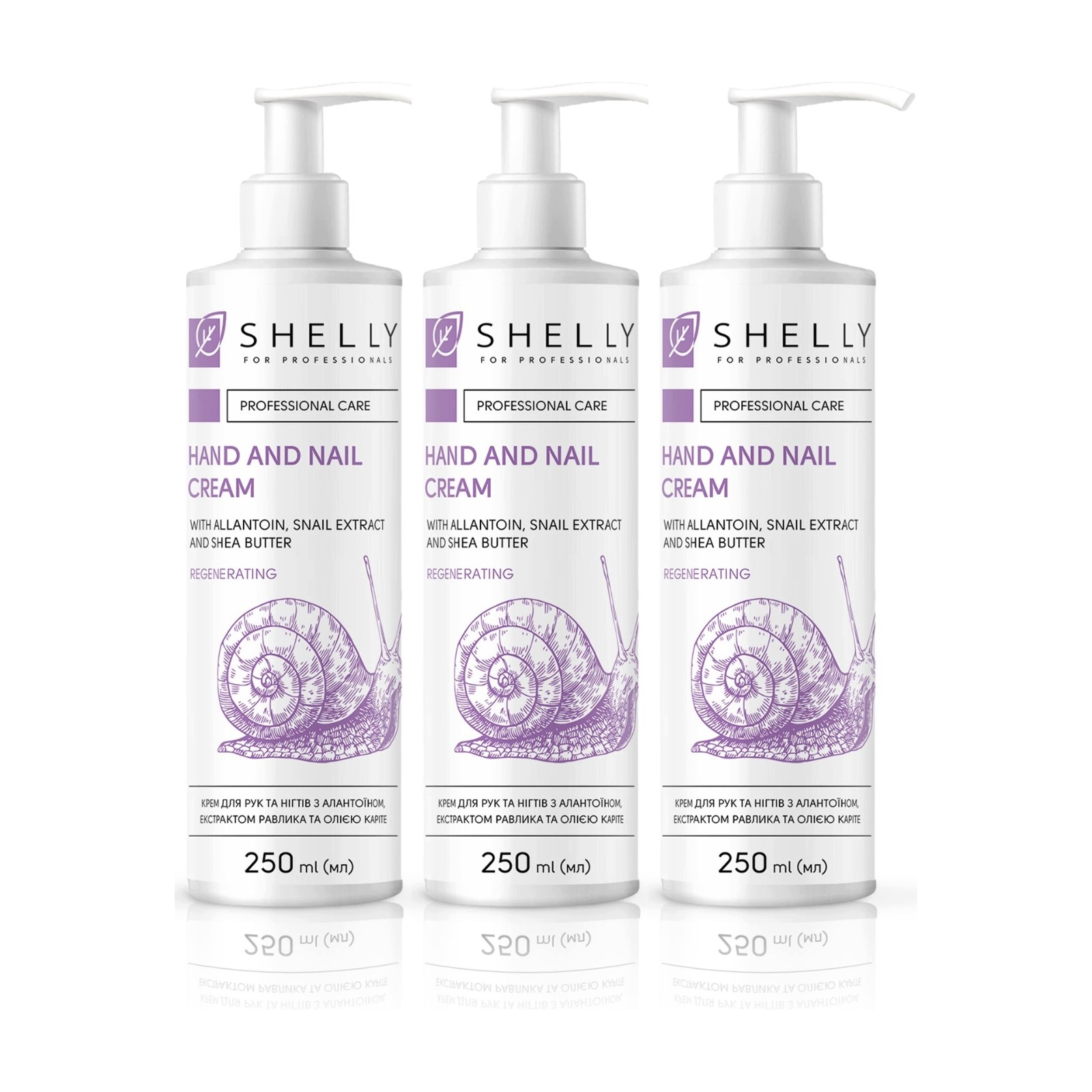 Krém na ruce a nehty Shelly 250 ml, hlemýždí sliz, alantoin, sada 3 ks