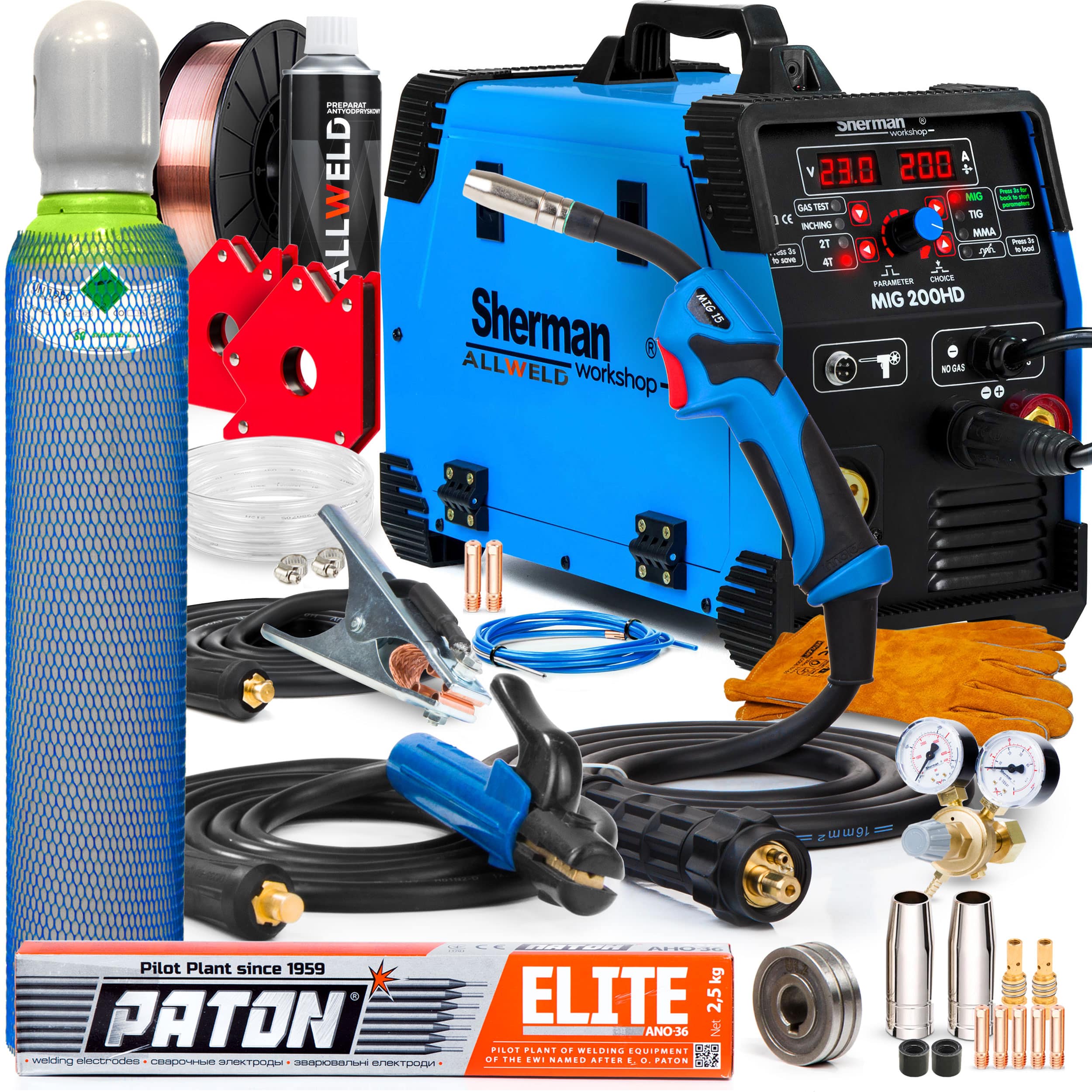 Poloautomatická Svářečka Sherman Mig 200 Hd Mma Tig 200A 230V 3V1