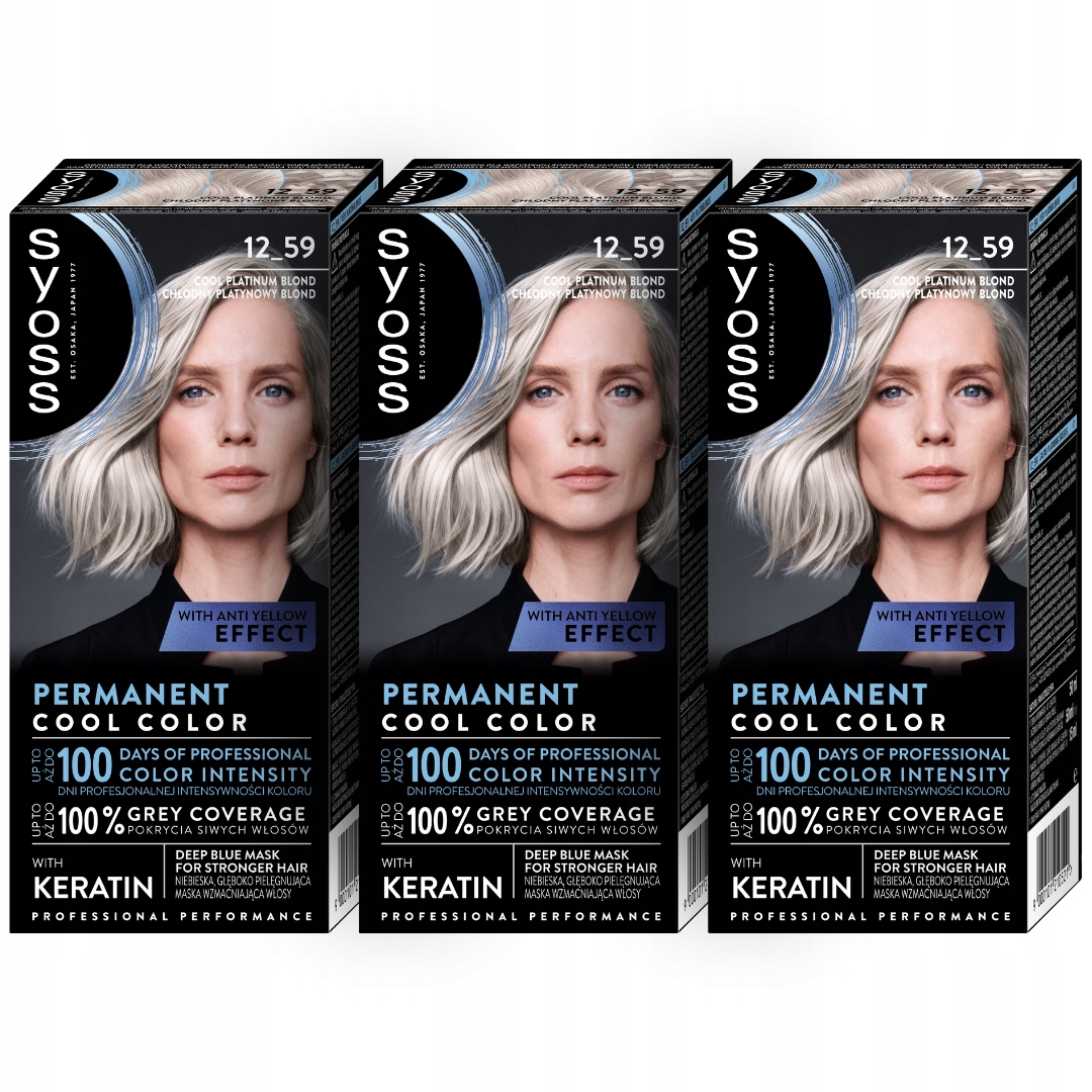 Syoss Permanentní barva na vlasy barva na vlasy 12-59 Chladný platinový blond x3