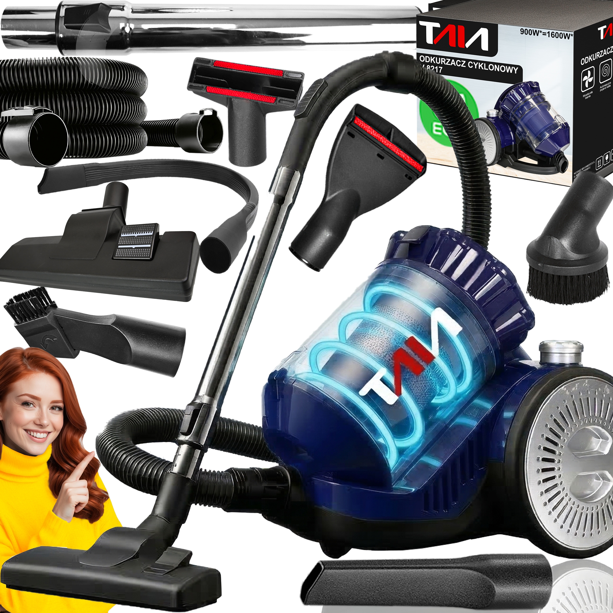 Odkurzacz Bezworkowy Cyklonowy Filtr Hepa Zbiornik 3L 5 Ssawek Turbo Zestaw