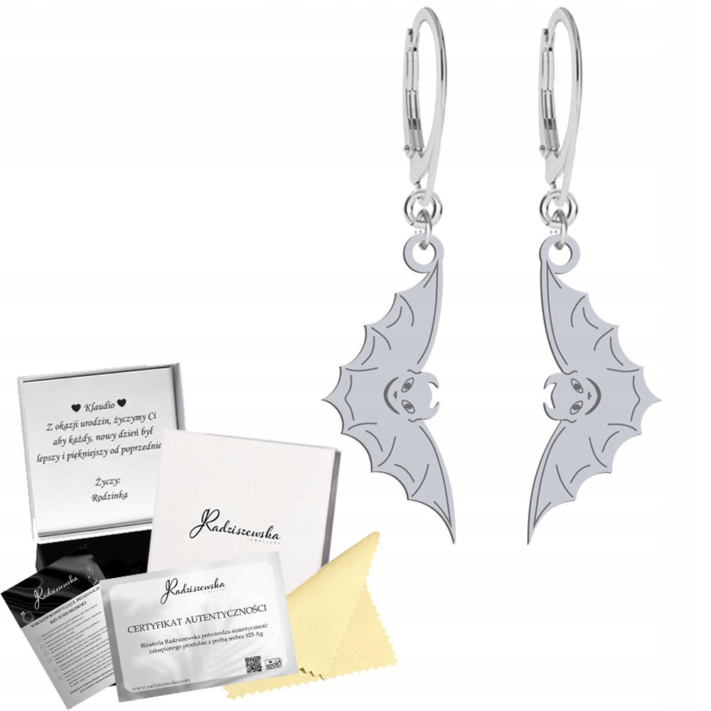 Stříbrné Náušnice s netopýrem Halloween Stříbro 925 Šperky Dárek