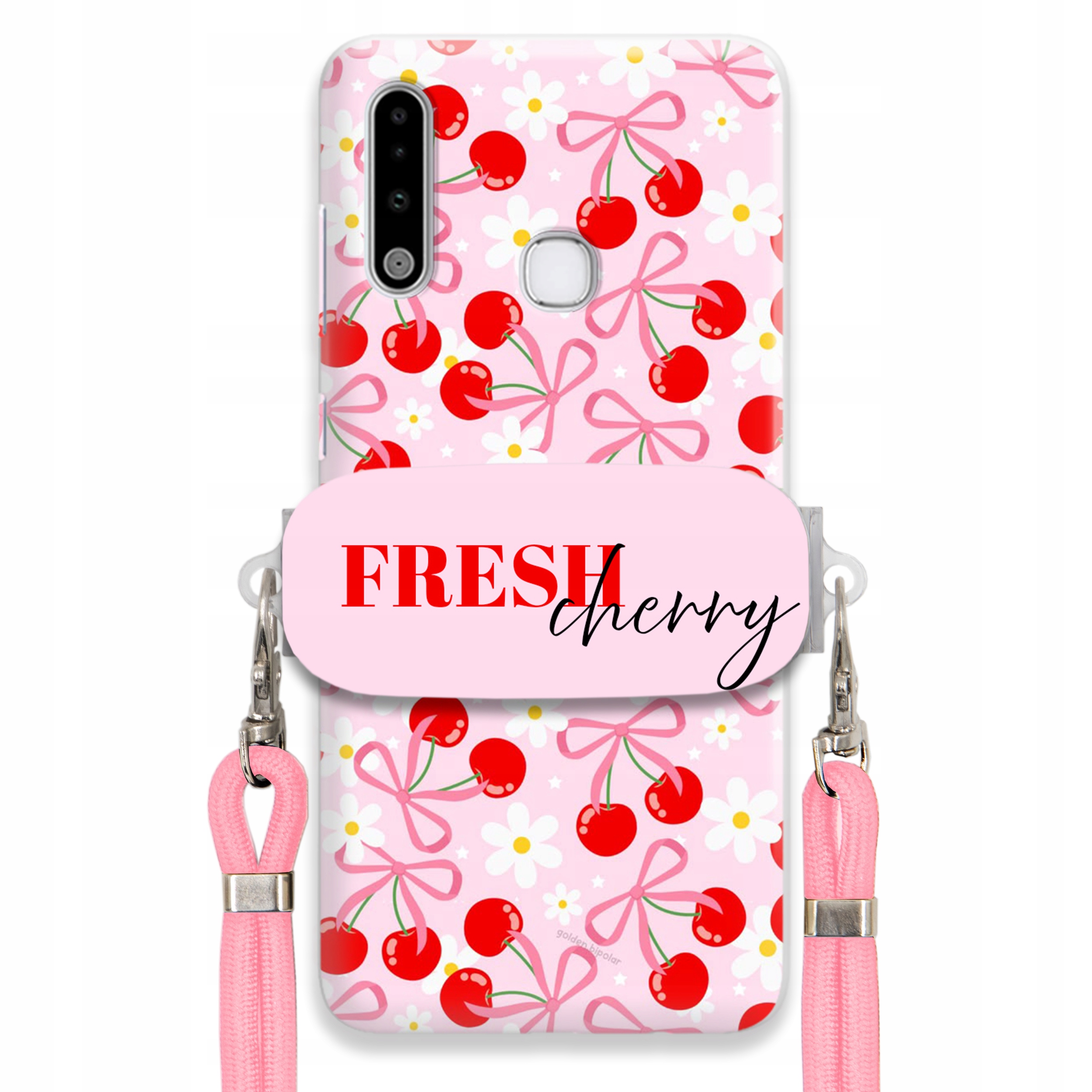 Puzdro pre Samsung A70e Case držiak šnúrok Ružový Fresh Cherry Kokardy