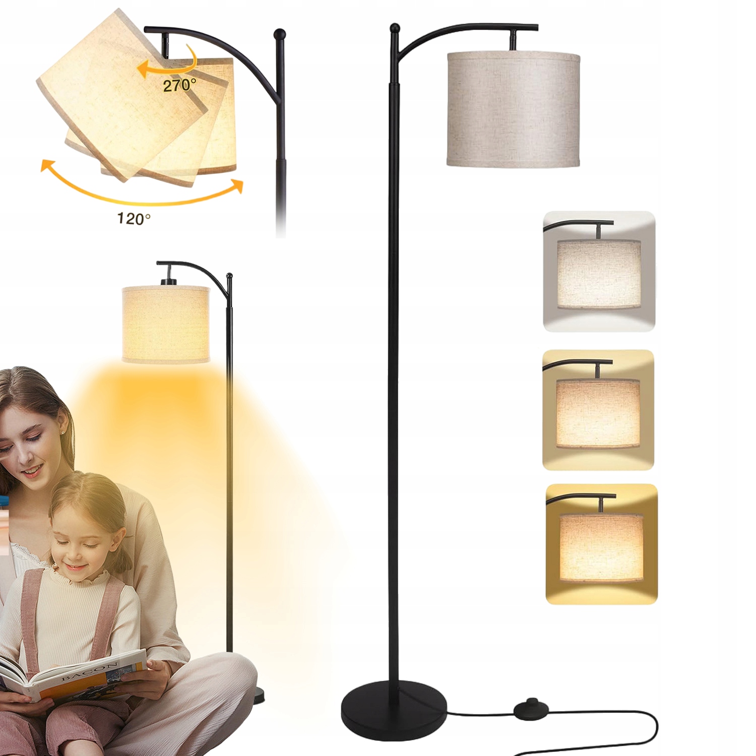 Jednoduchá Podlahová Stojací Lampa 3 Teploty Barev 9W E27