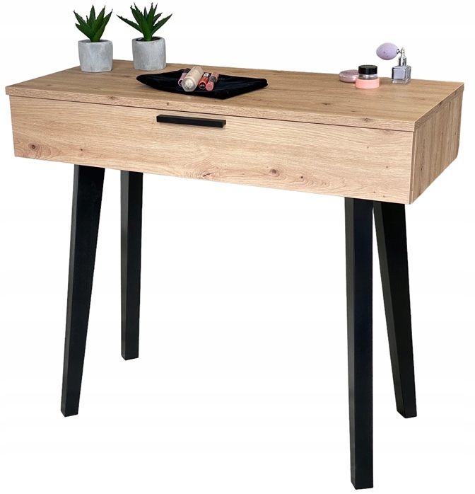 Toaletní Stolek Lena Dub Artisan Nohy Černé 90 CM