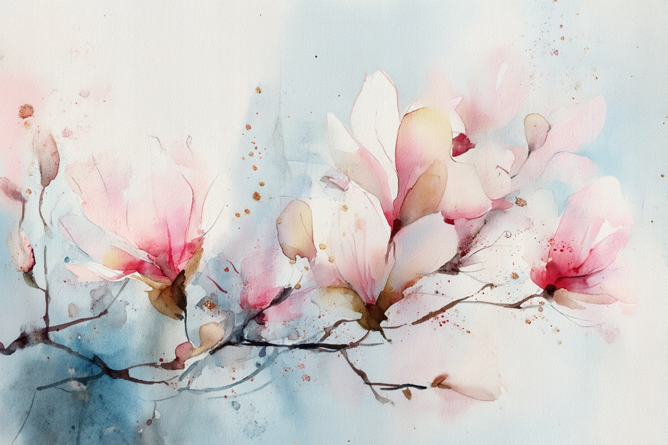 Fototapeta Flizelina Akvarel Rostliny Květiny Keř Magnolie 416x254 130g