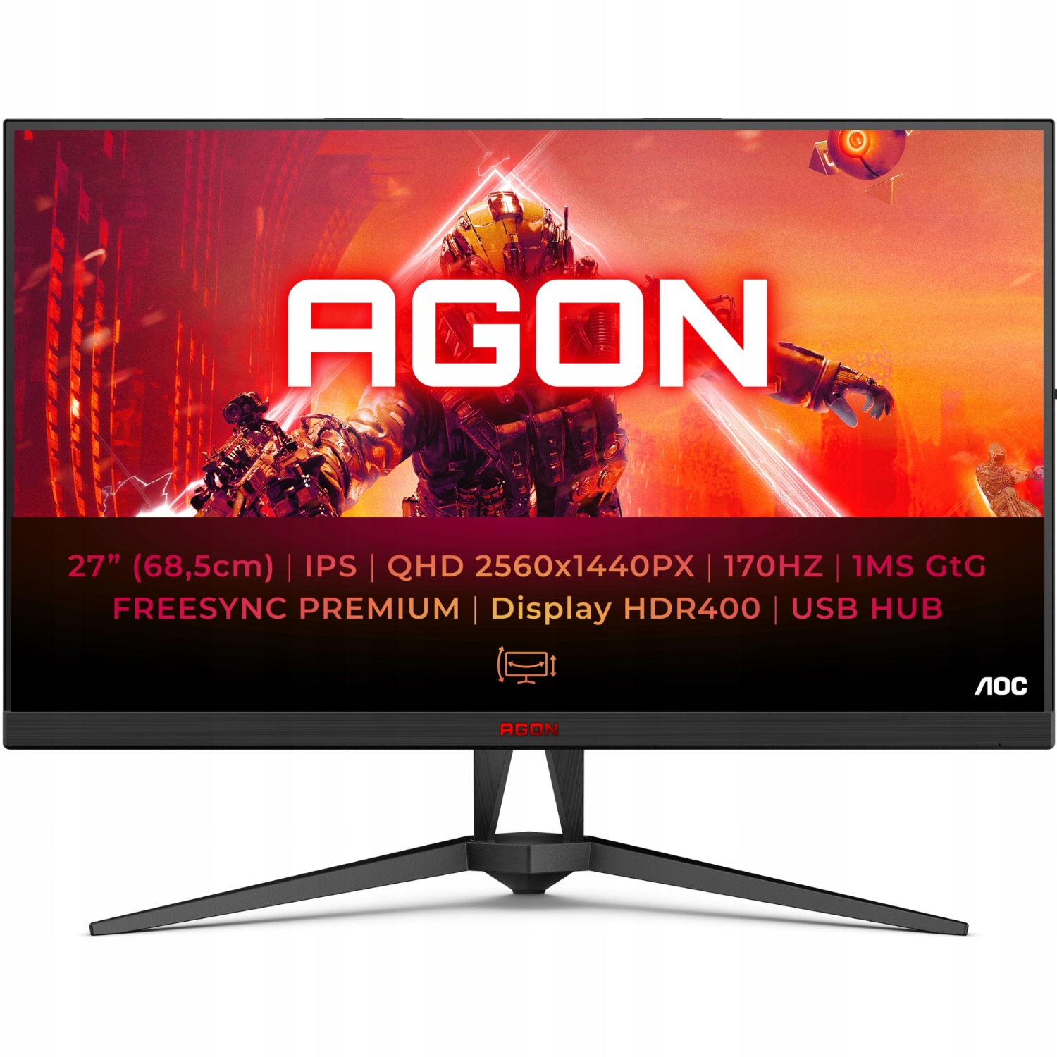 Herný monitor 27 palcov Aoc Agon Qhd Ips Led 170HZ Hdr 1MS Hdmi Has Pivot