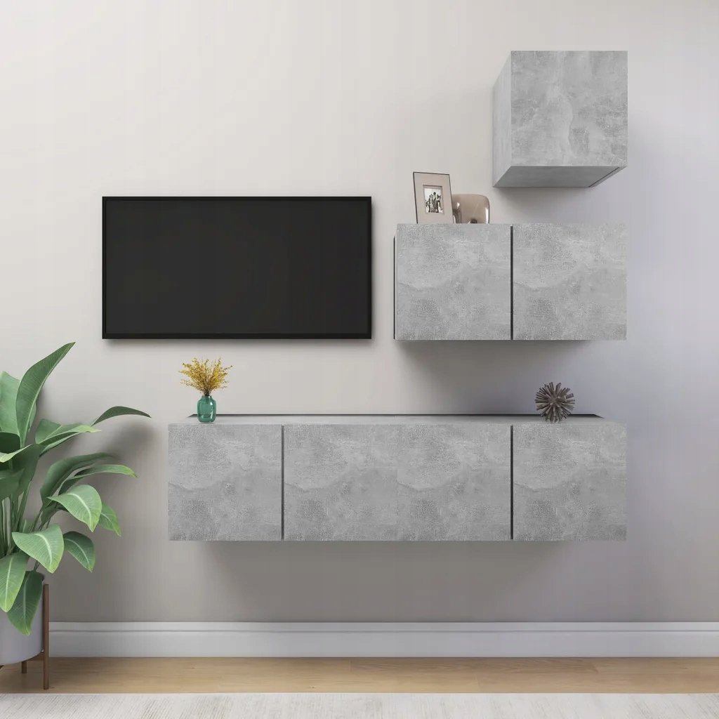 4dílný set Tv skříněk betonově šedý kompozitní dřevo Šedá 3079154