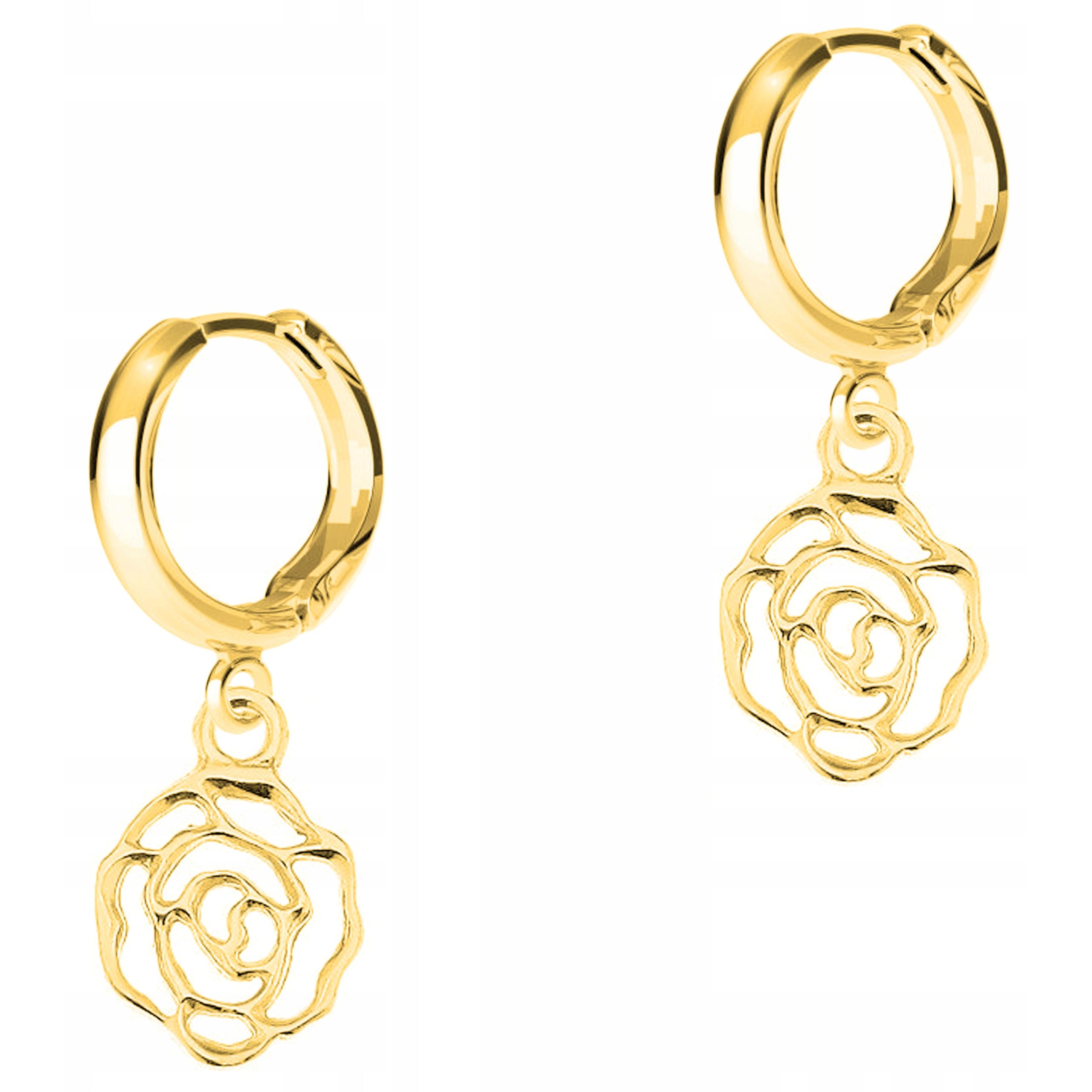 Zlaté Náušnice s květy růží Květiny Tulipán Růže Stříbro 925