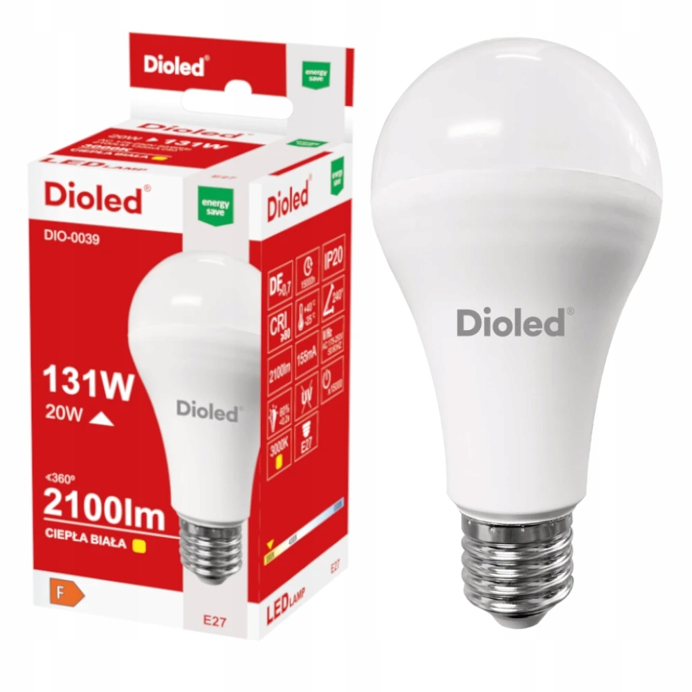 

Żarówka Led E27 20W ciepła 2100lm mocna