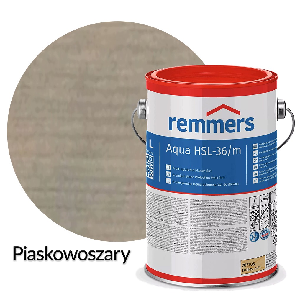 Remmers HSL-36/m Lazura na vodní dřevo 10L Pískově Šedá