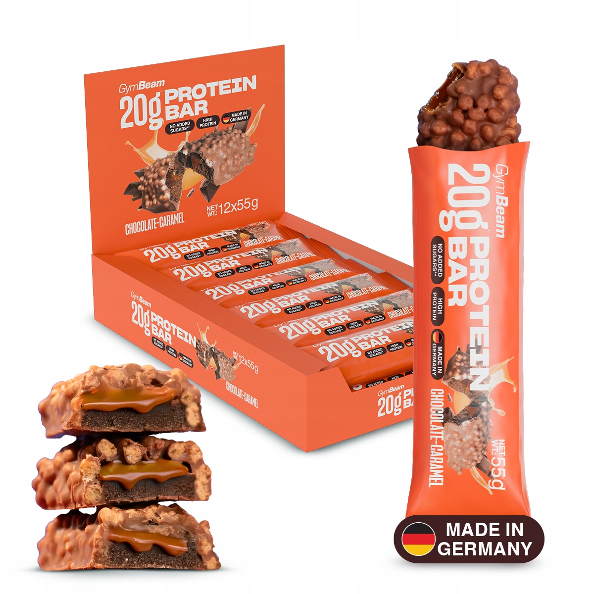 Baton Proteinowy 20 G Bez Dodatku Cukru Miękki GymBeam 12x55g czeko karmel