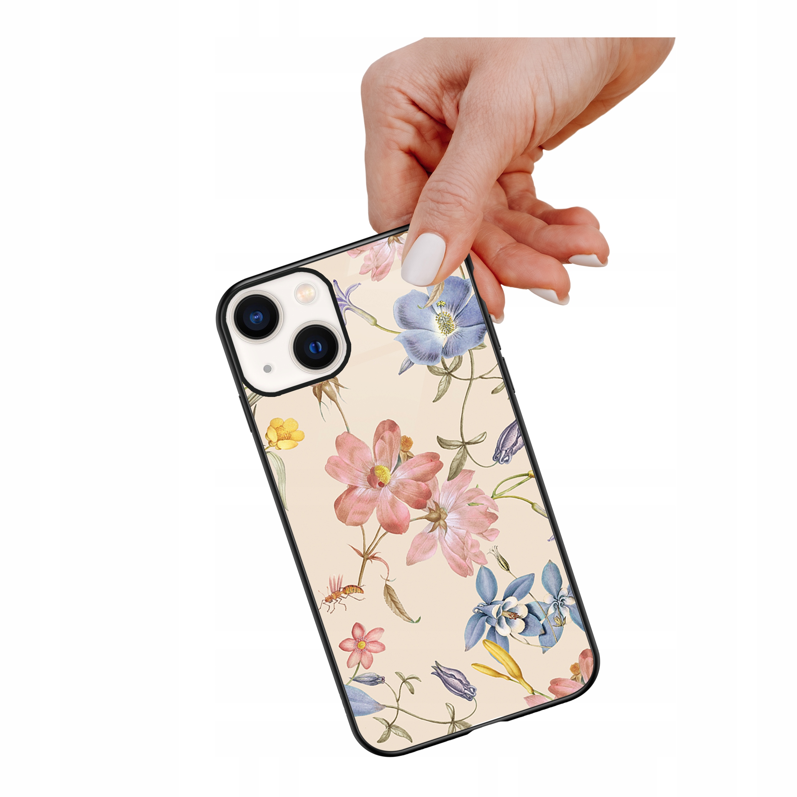 Etui szklane ceramiczne do iPhone 13 mini Kolorowe kwiatki