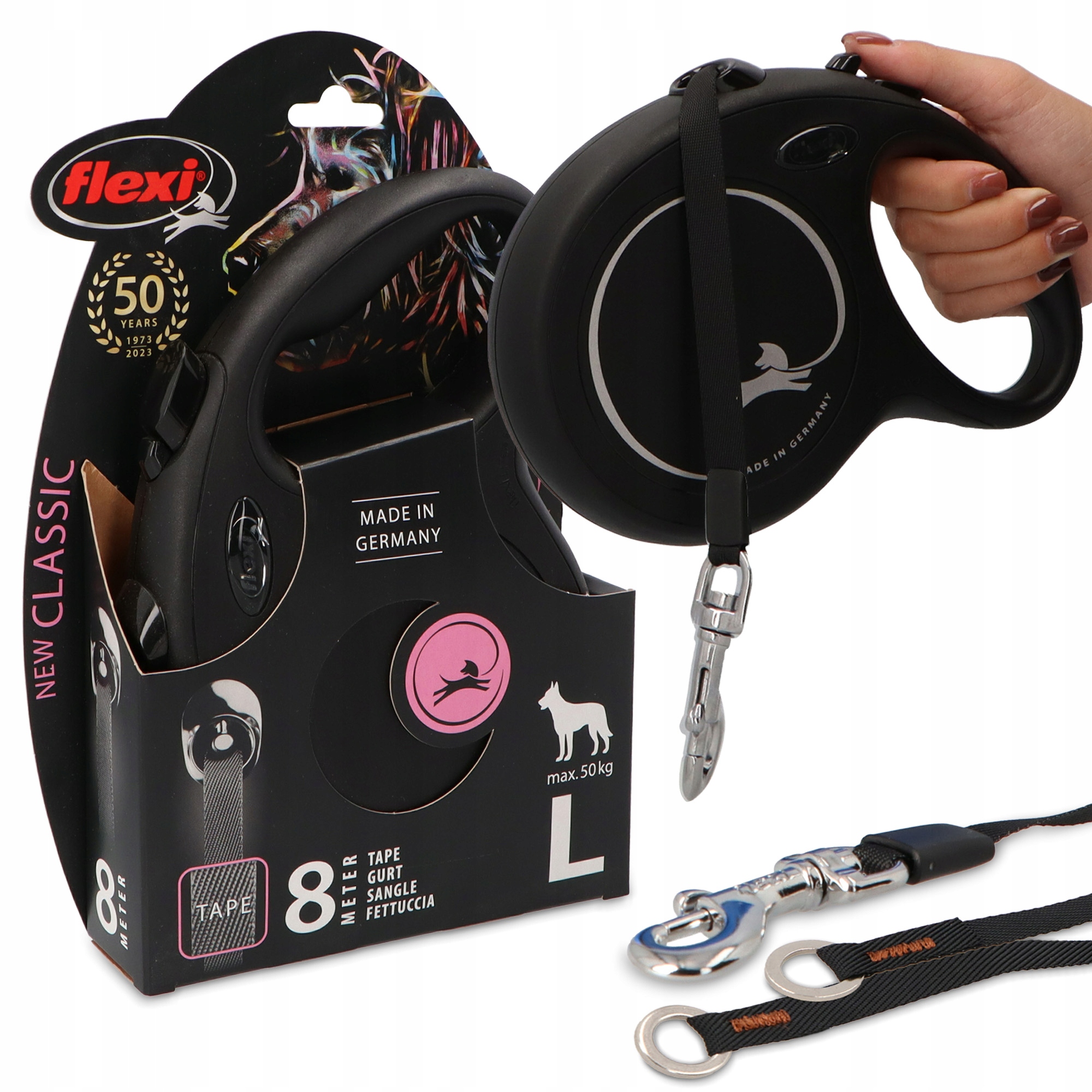 Smycz Automatyczna dla Dużego Psa Taśma 8m Zwijana Roziągana Mocna 50kg 3O