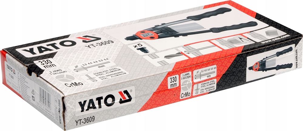 NITOWNICA RĘCZNA DO NITÓW STALOWYCH DŹWIGNIOWA 3,2 - 6,4 MM 330 MM PVC YATO Marka Yato