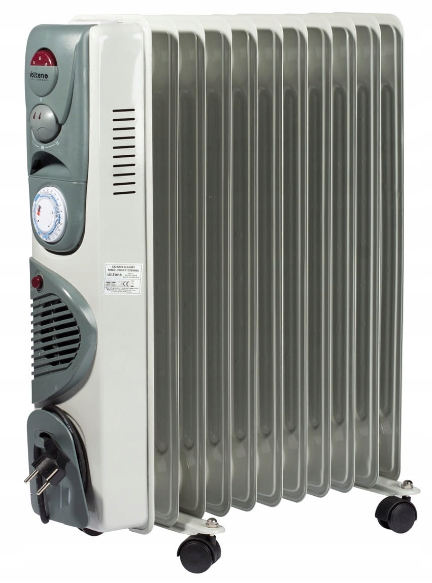 Olejový radiátor bílý na kolečkách 11 turbo žeber časovač 2900 W