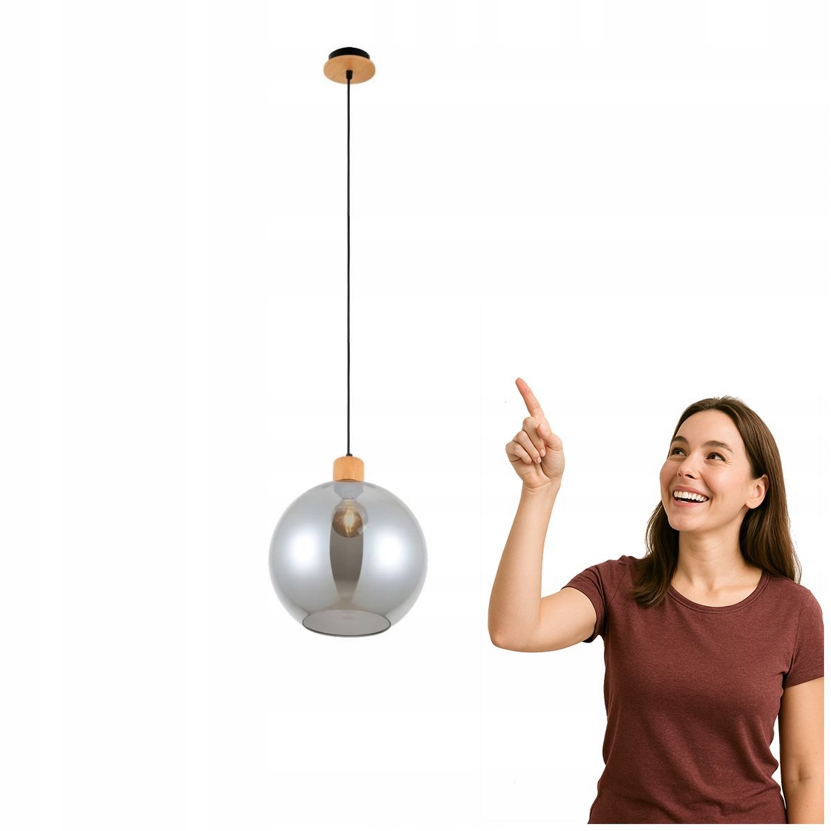 Závěsná lampa Potan Černá s dřevem série Italux