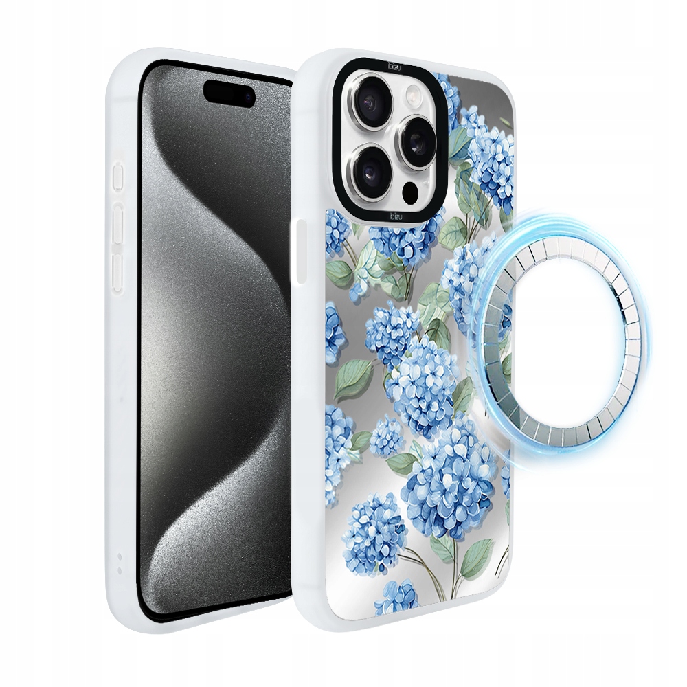 Pouzdro pro iPhone 15 Pro Max Ibizu DropGuard Matt s MagSafe, Hortenzie, bílé