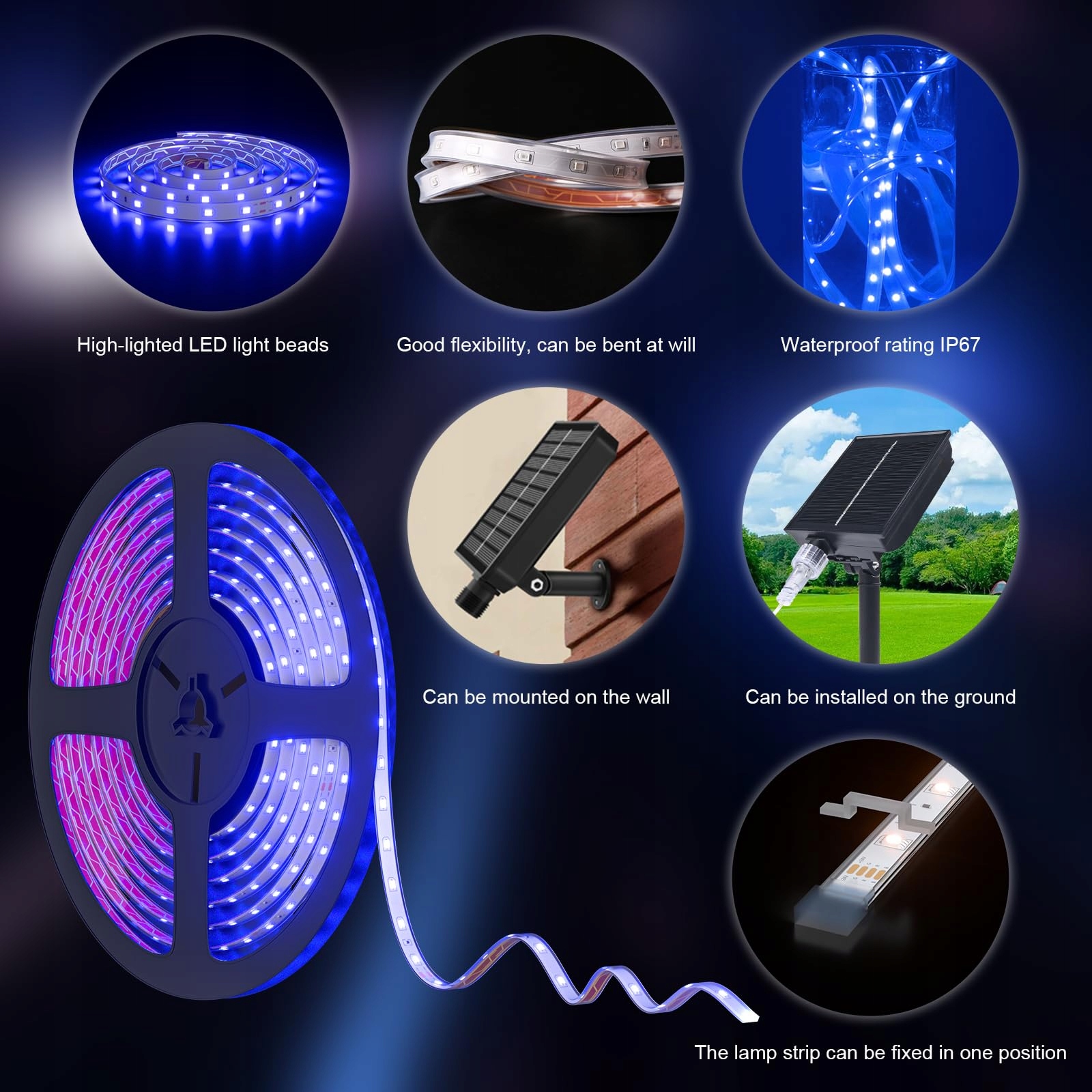 MIWATT Solar LED Pasek 10m IP67 Wodoodporny 560 LED Zdalne Sterowanie — miniatura 6
