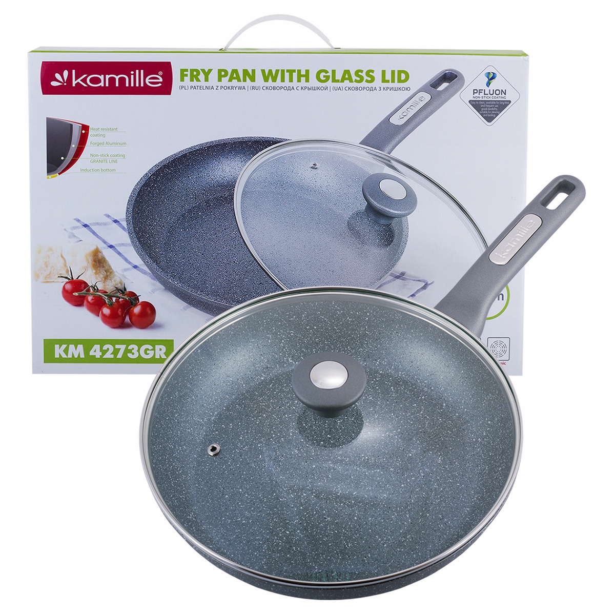 Patelnia Granitowa 28CM Pokrywka Indukcja