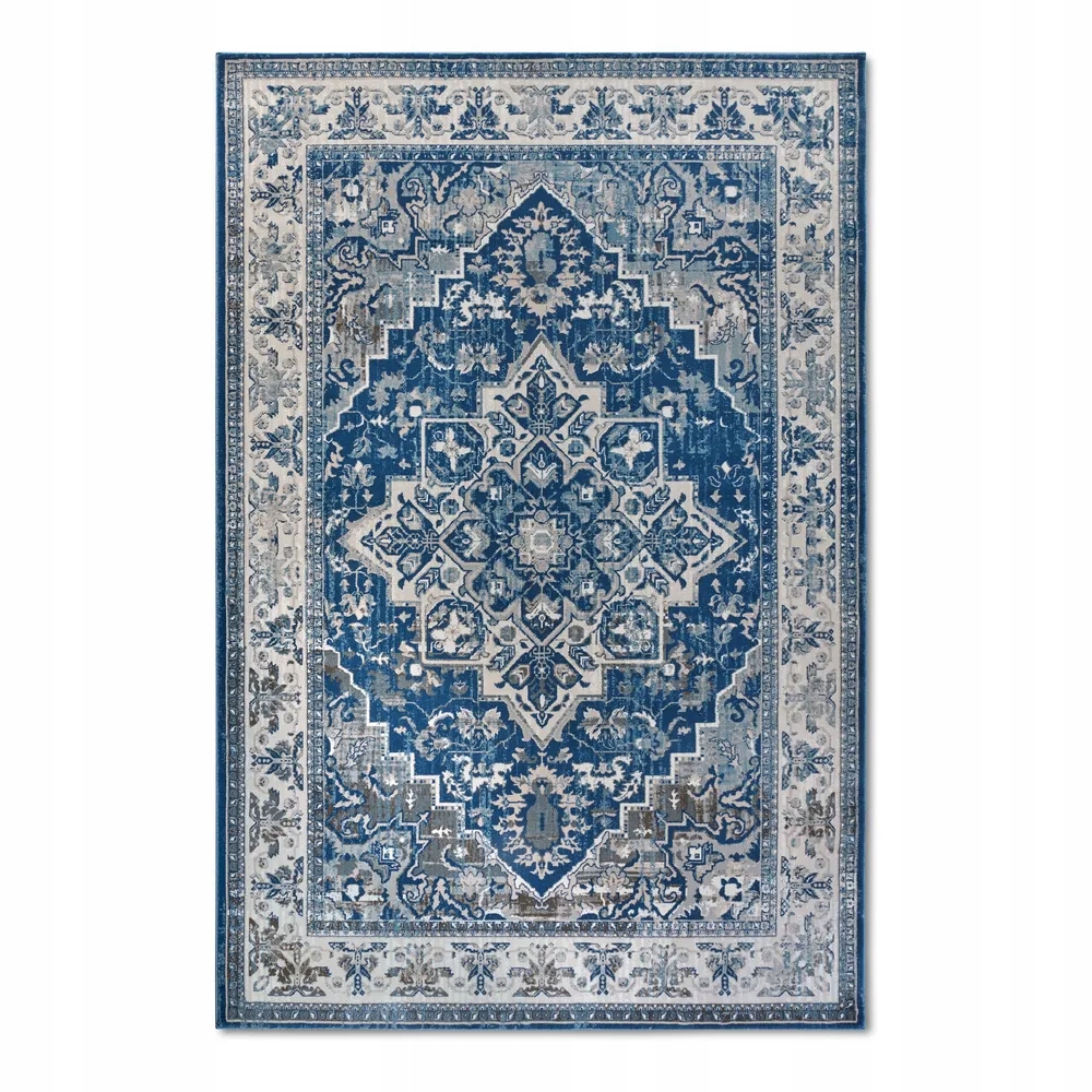 Tradičný koberec do obývačky 200 x 280 cm, klasický krémovo modrý vzor