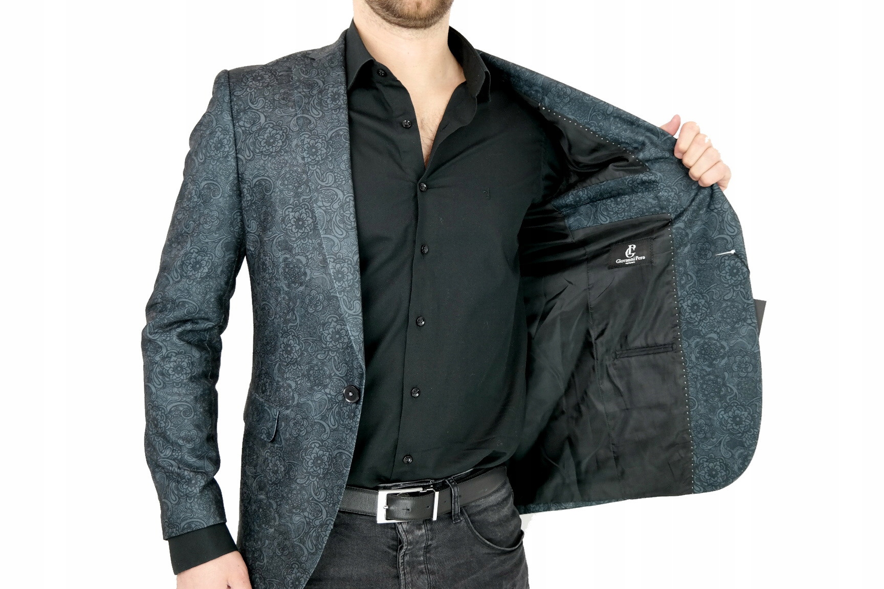 GIOVANNI PERA Marynarka męska D803 kwiaty 62 3XL Linia plus size (duże rozmiary)