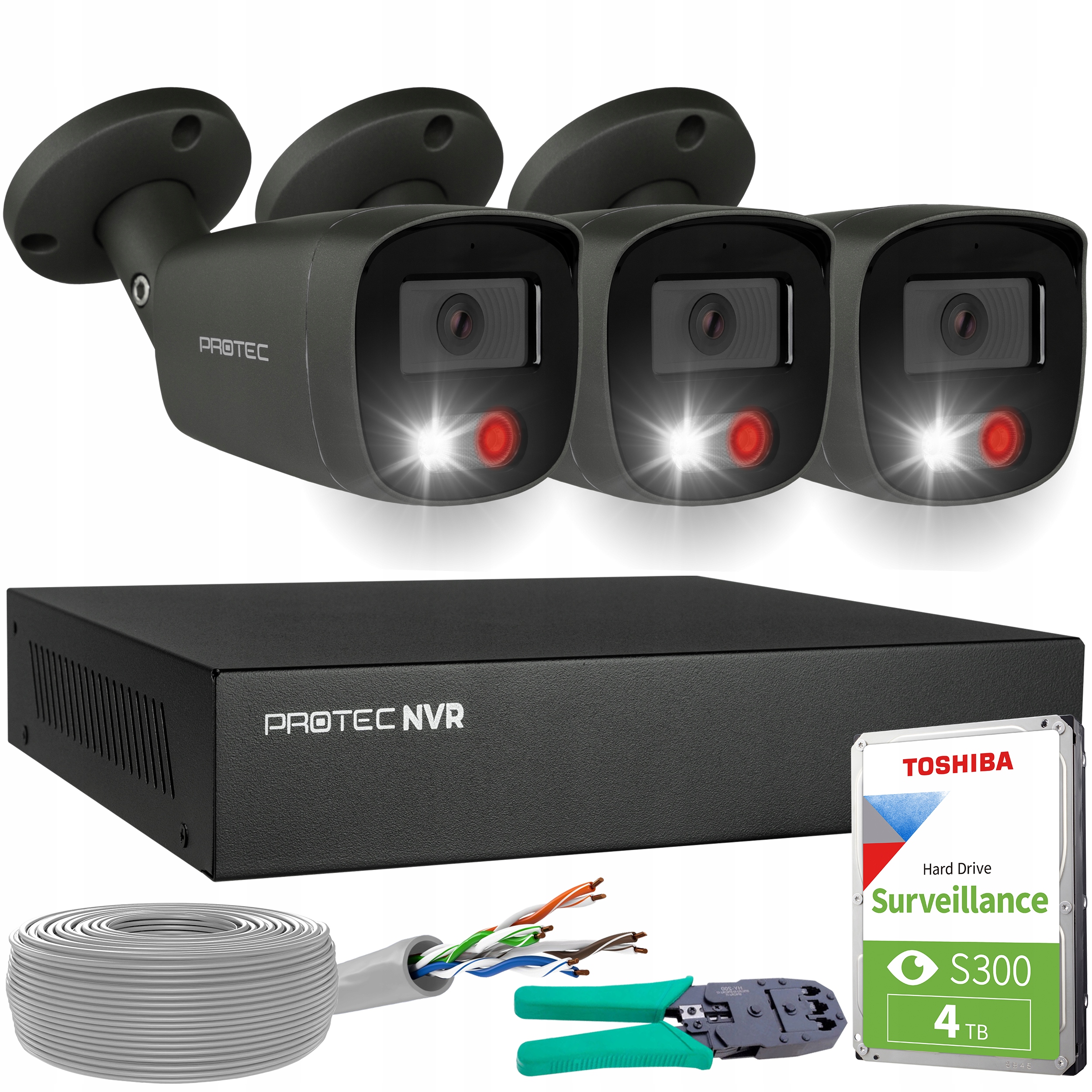 Monitorovací sada 3 kamery Grafitové Ip PoE Full barevné detekce 5Mpx Hdd