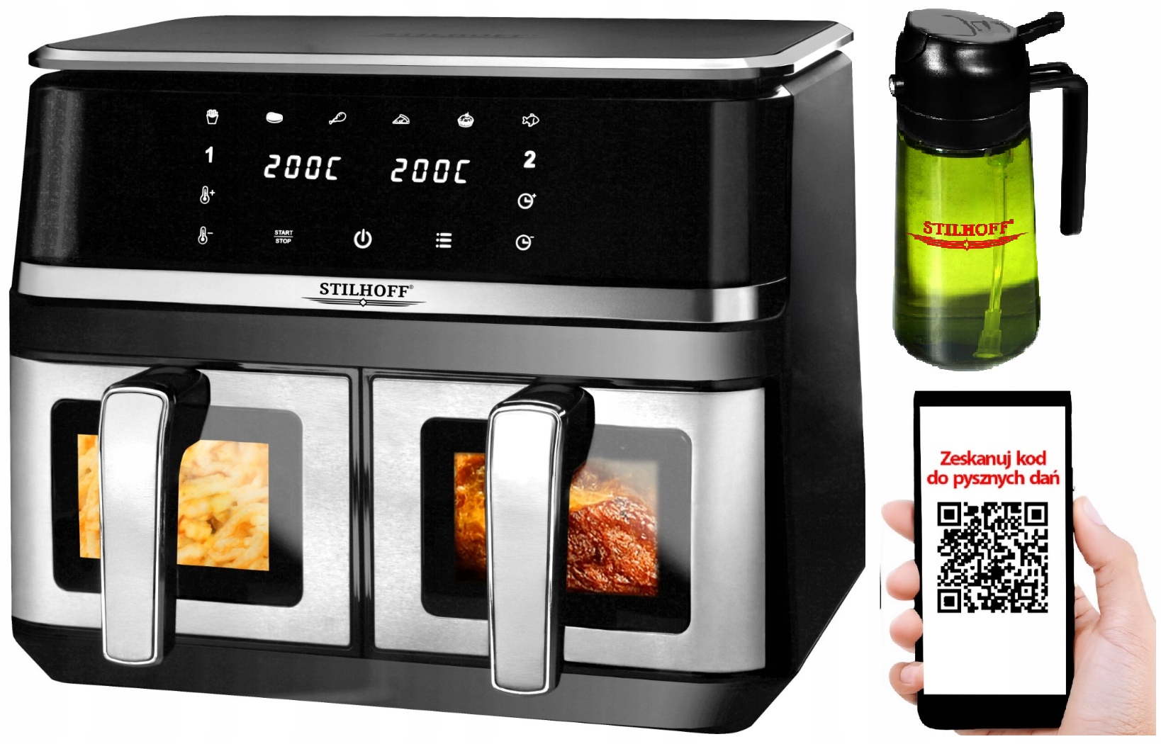 Beztuková fritéza Air Fryer Stilhoff 8,2 l ostřikovač 2v1