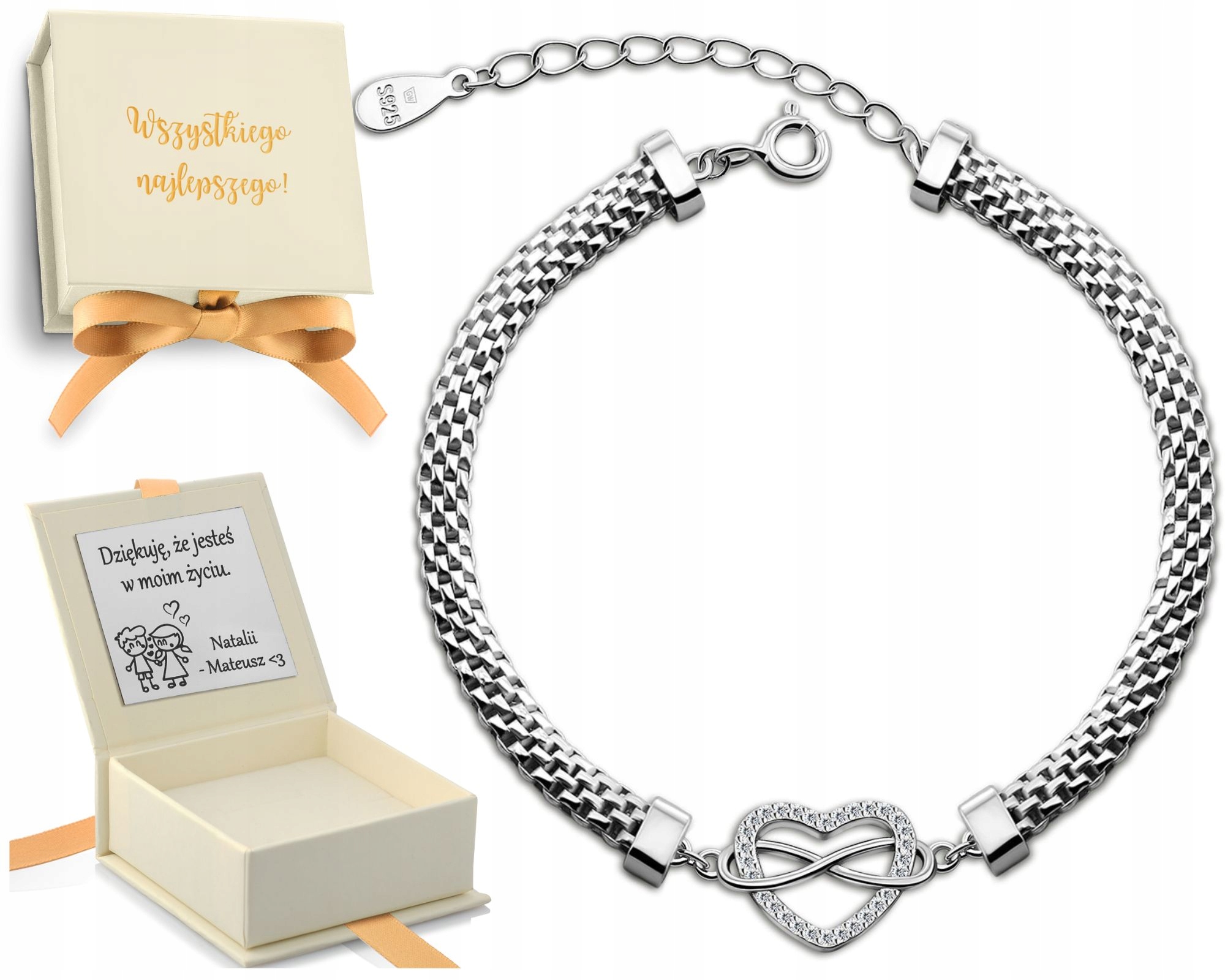 Stříbrný Dámský Náramek Srdce Nekonečnost 925 Gravírování