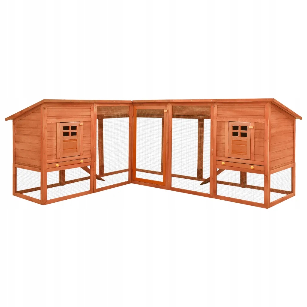 Levně Dřevěná králíkárna s domečky, 250x192x105 cm, hnědá