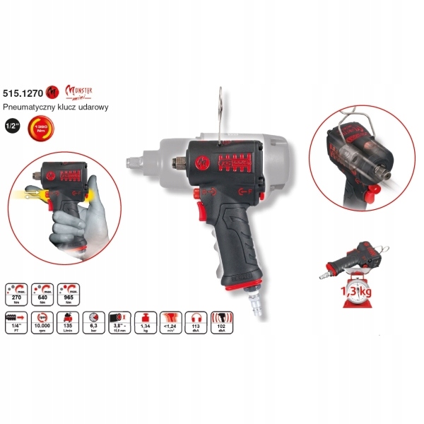 1/2 Minimonster Pneumatický Rázový Uťahovák 1.390 Nm Ks Tools