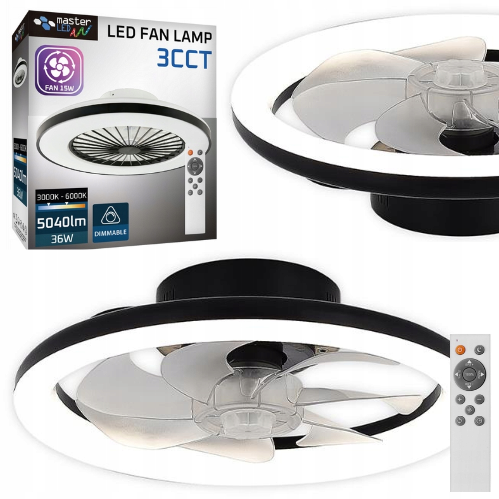 Plafon Wentylator Sufitowy Wiatrak Lampa Led 40cm Aplikacja Bluetooth 3CCT