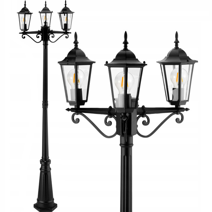 Stojací zahradní lampa Sloupek Lampa 3x E27 Led 200 cm Retro černá