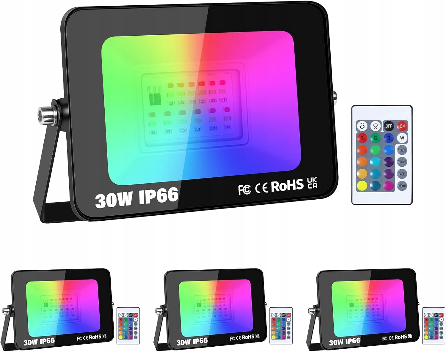 Sada 4 Led Reflektorov Rgb 30 W s diaľkovým ovládaním, 16 farieb, záhradné svetlá