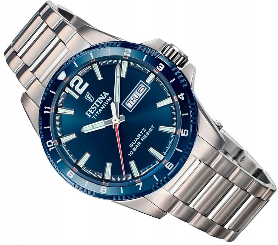 Titanové Pánské Hodinky Festina F20698/2 Modré Diver Day-date 100M Ø43mm
