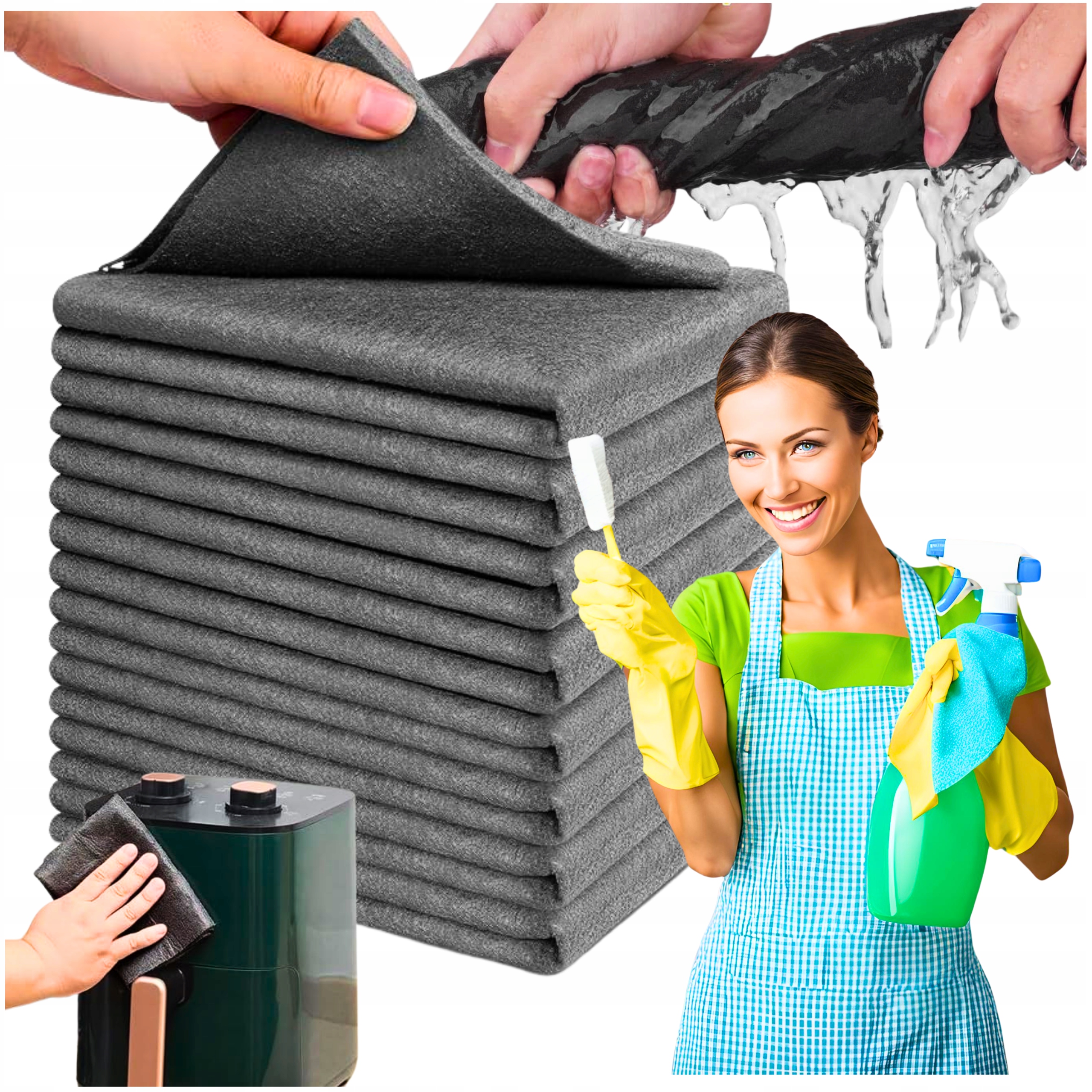 8x Magiczna ściereczka ścierka z mikrofibry do sprzątania gruba szara 30x30