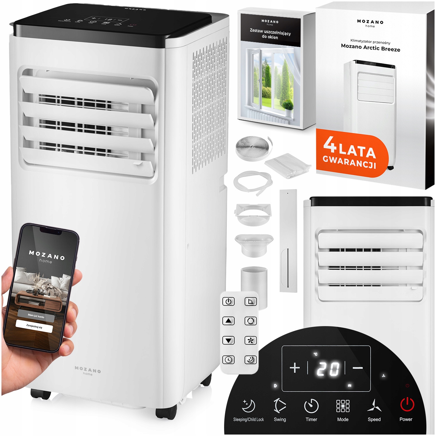 Klimatyzator Przenośny Mały Cichy 2,6kW moWiFi Osuszacz 24l/24H Mozano