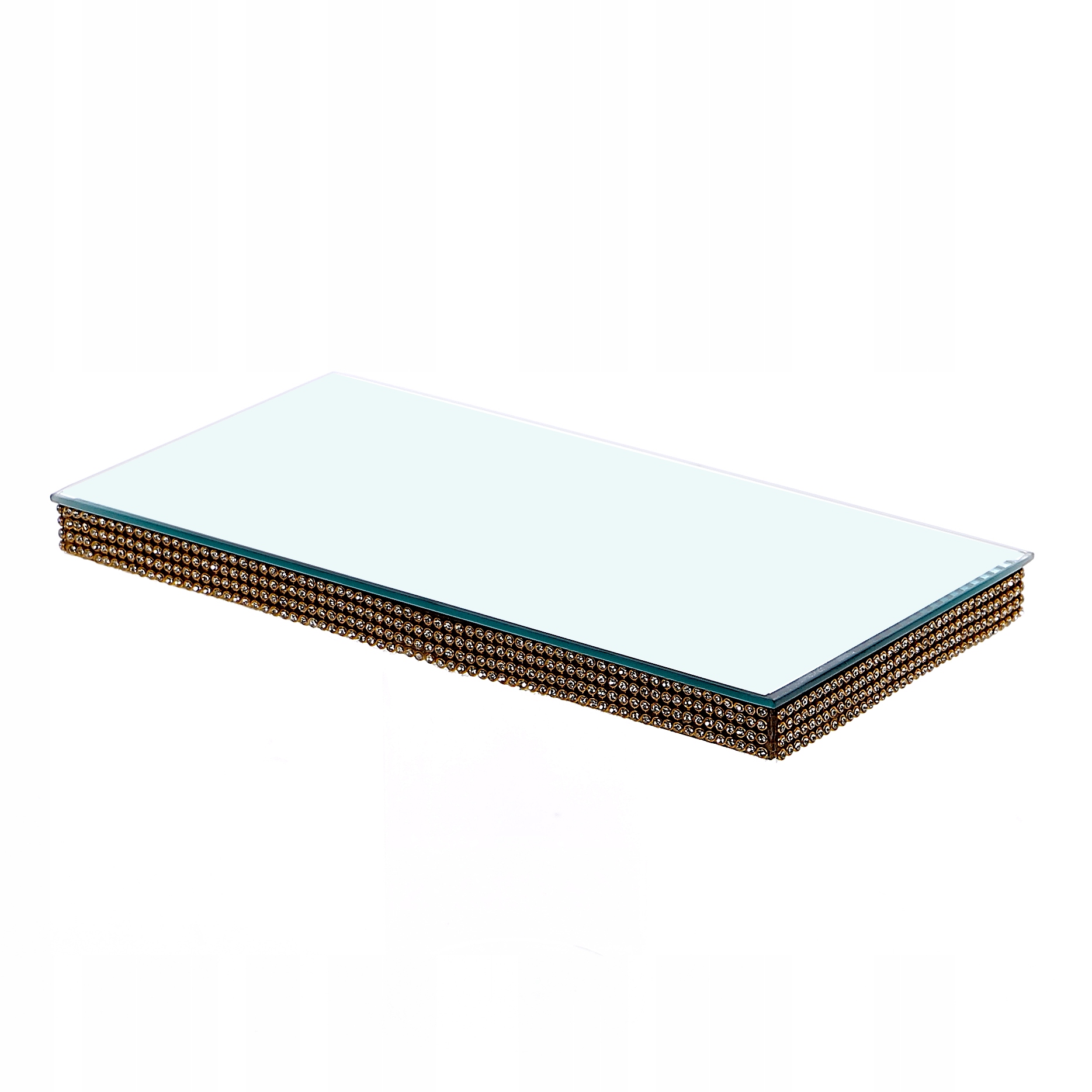 

Złota patera lustrzana z lustrem cyrkonia 24x12cm