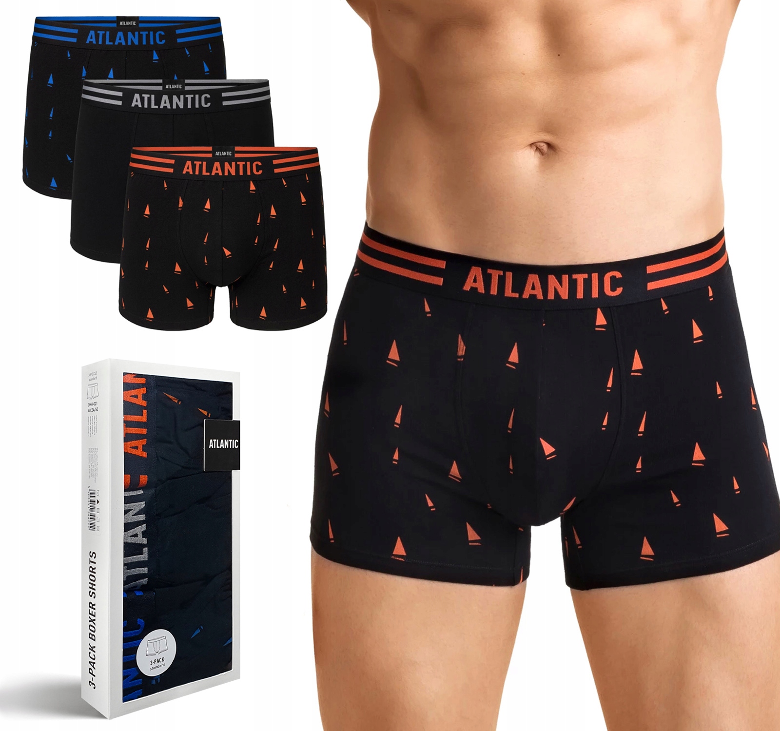 

Bokserki męskie Atlantic 3MH-021-CZ 3 Pary - XXL